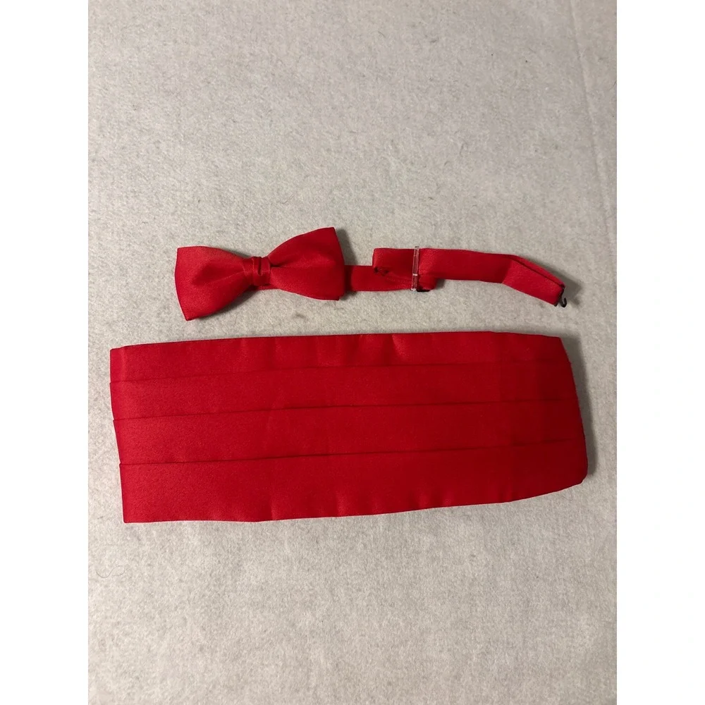 Unbranded Cummerbund Bow Tie‎ Set Mens OS Red Excellent Satin Pleated Formal
